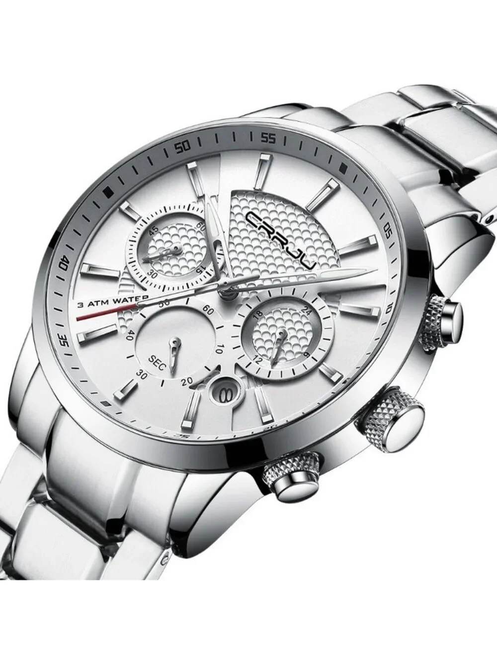 Men's Silver Stainless Steel Casual Chronograph Quartz Waterproof Wrist Watch